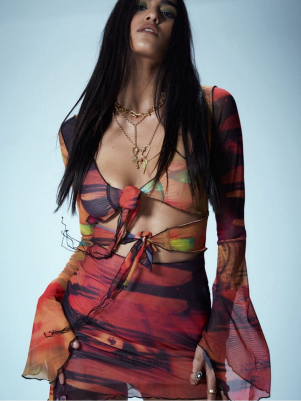 Jaded London mystic mesh mini dress with eye graphic